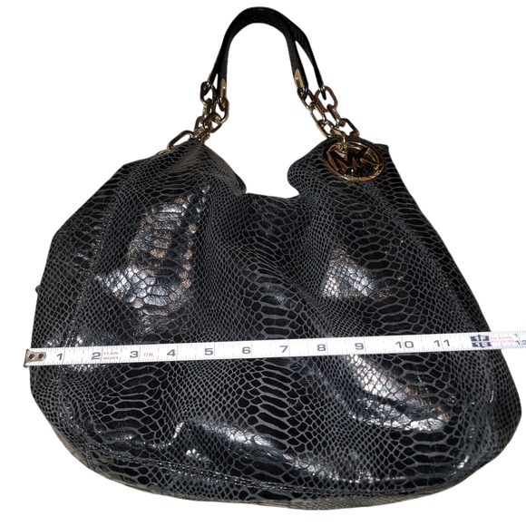Michael Kors LG Patent Leather Snake Embossed Black Handbag W/Signature Hardware - Picture 7 of 10